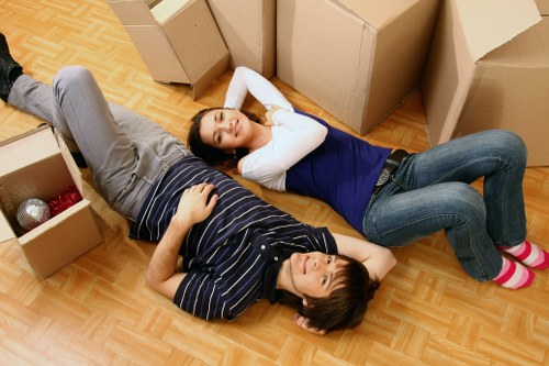 Boxes and furniture prepared for a flat move in Westminster